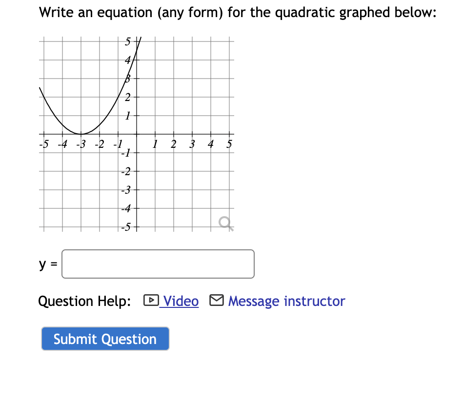 Write an equation (any form) for the quadratic graphed below Write an