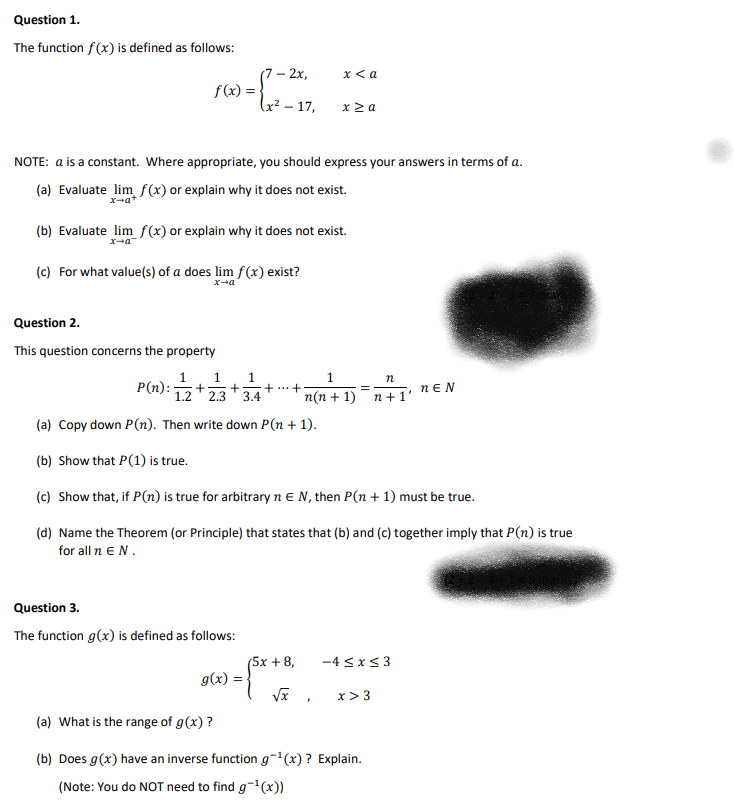  Question 1. The function f(x) is defined as follows: - 2x,