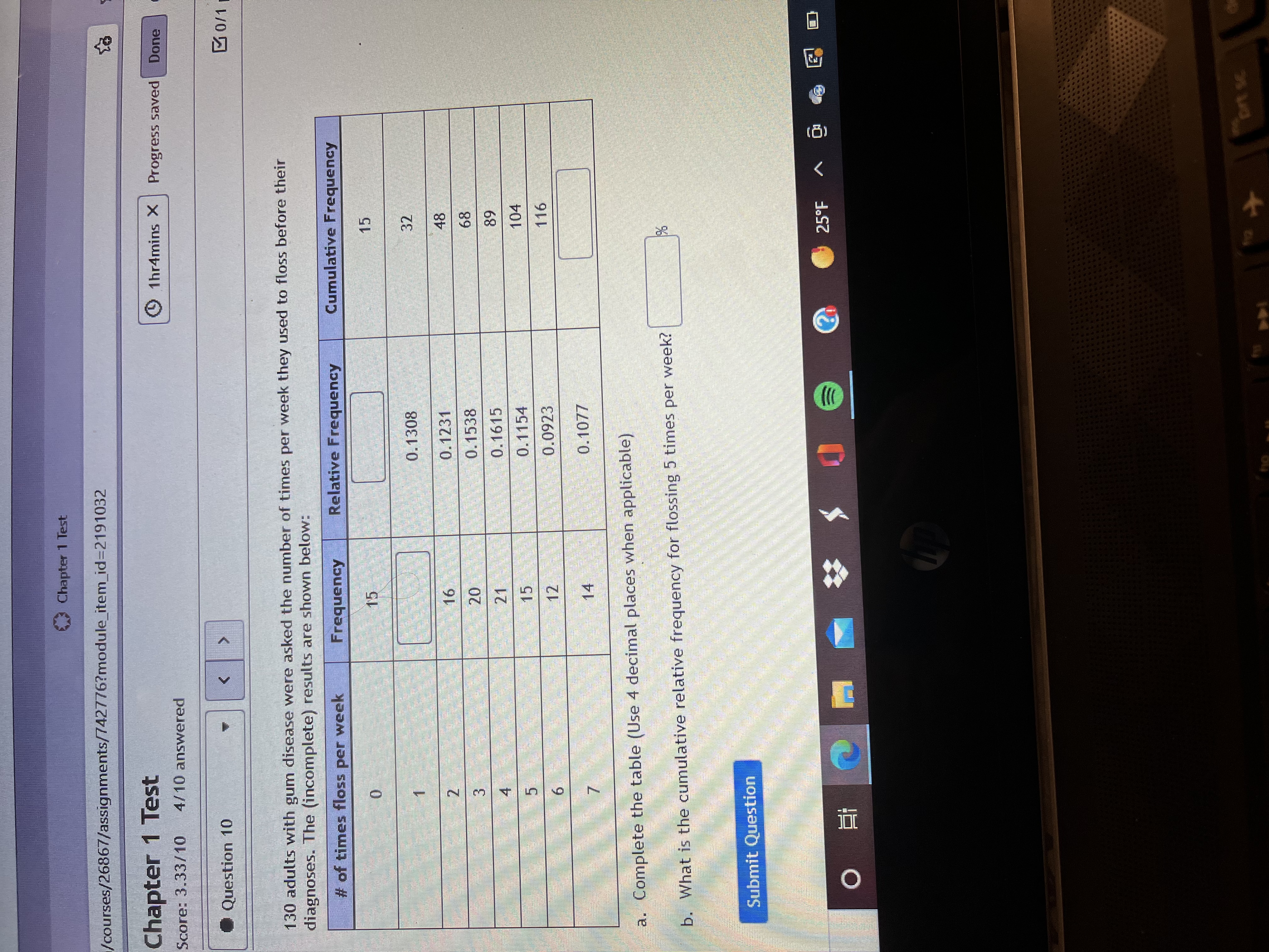  Chapter 1 Test /courses/26867/assignments/742776?module_item_id=2191032 Chapter 1 Test 1hr4mins X Score: 3.33/10