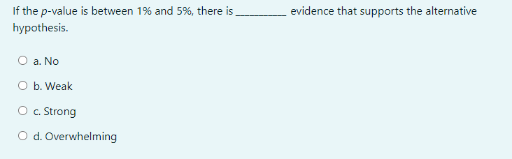 Select the correct answer If the p-value is between 1% and 5%,