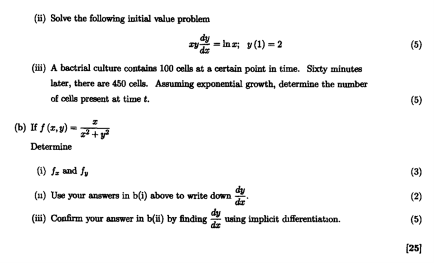 Calculus (ii) Solve the following initial value problem dy - Inz; y