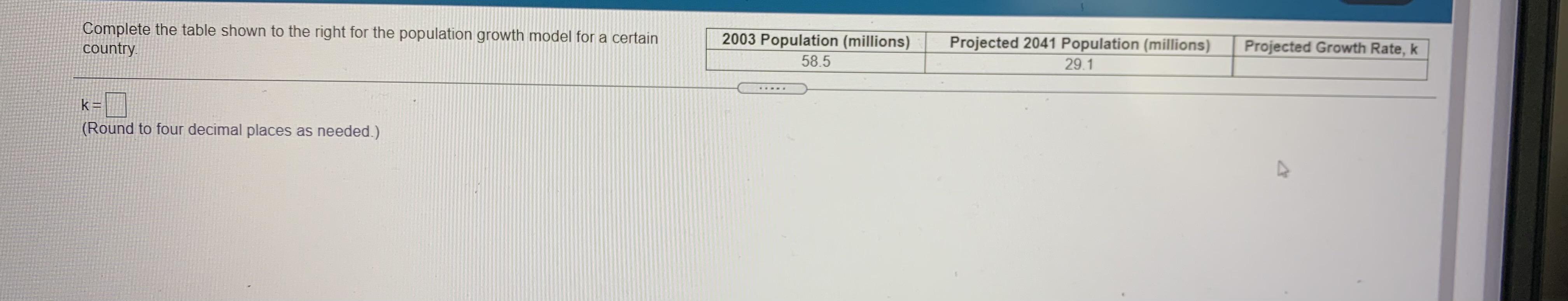 amount, or size, of a growing entity. If k V the function
