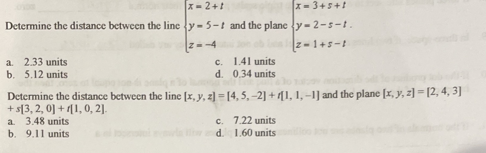 x = 2+1 x = 3+5+1 Determine the distance between the