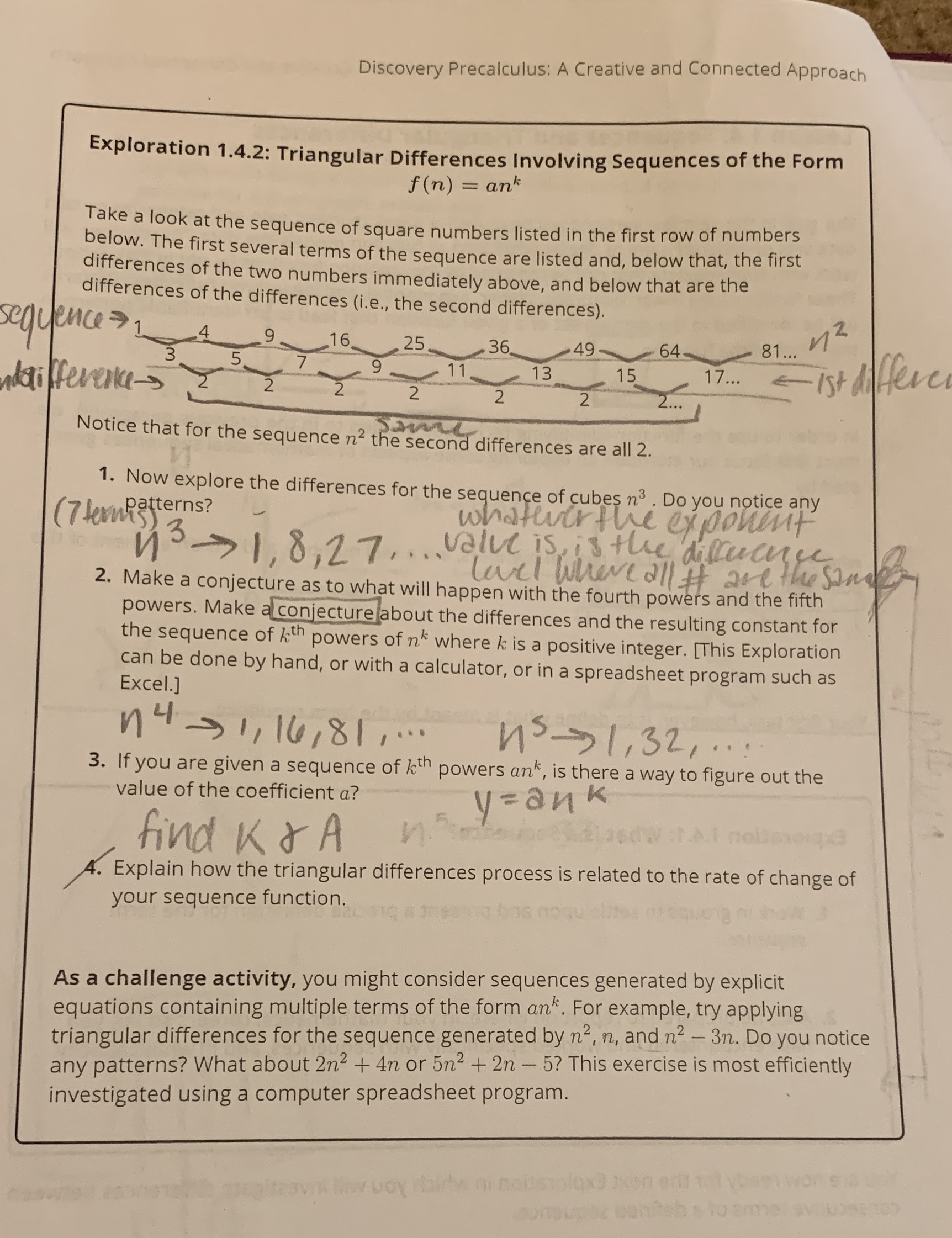 precal (2,3,challenge activity) Discovery Precalculus: A Creative and Connected Approach Exploration 1.4.2: