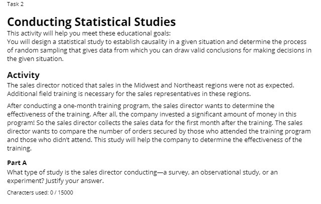  Task 2 Conducting Statistical Studies This activity will help you meet