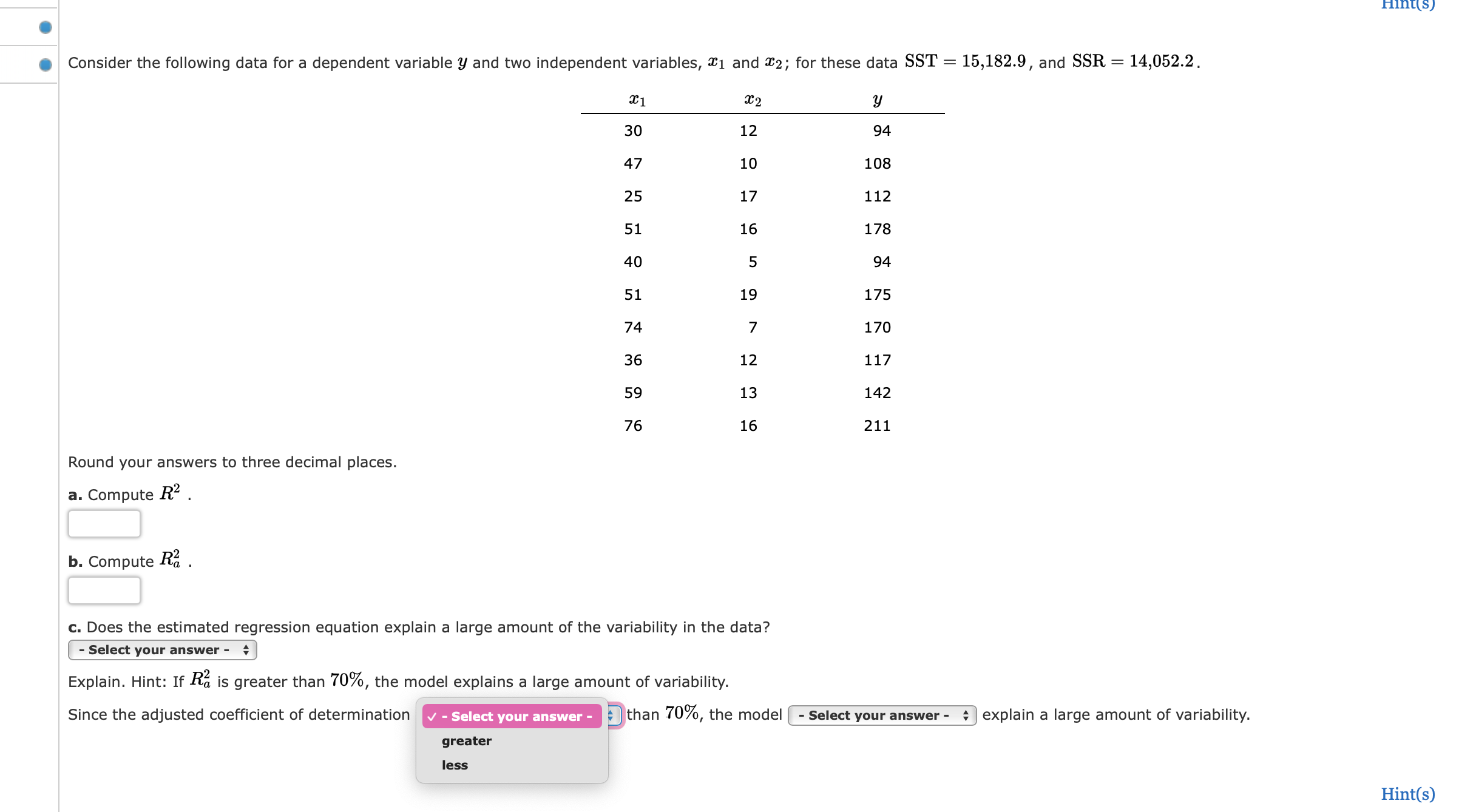 Select your answer - Y6! No Consider the following data for a