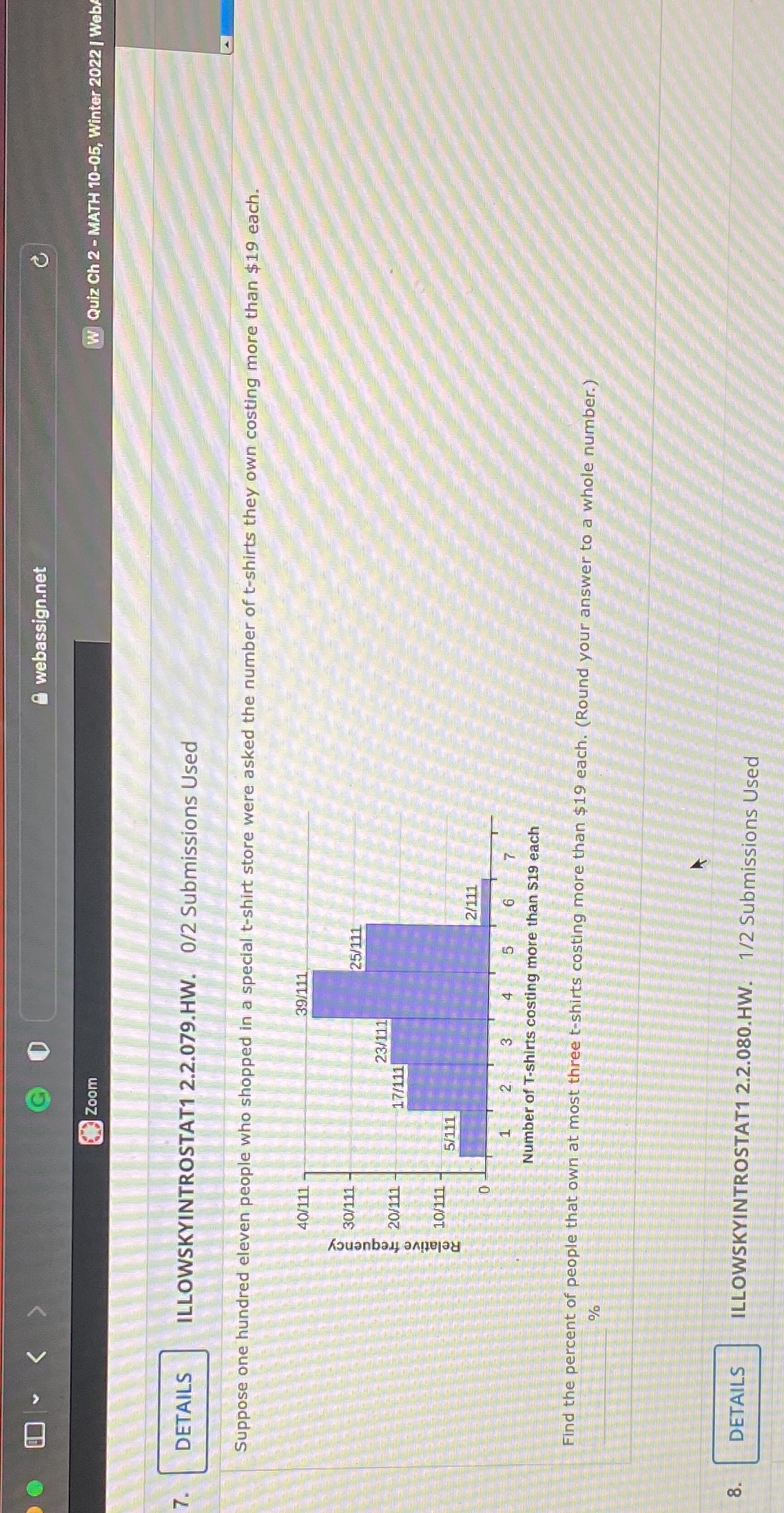  A webassign.net Zoom W| Quiz Ch 2 - MATH 10-05, Winter