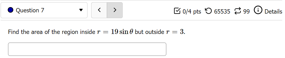 65535 8 99 6) Details Find the area of the region bounded