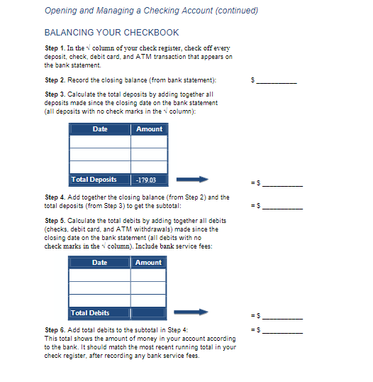  Opening and Managing a Checking Account (continued) BALANCING YOUR CHECKBOOK Step