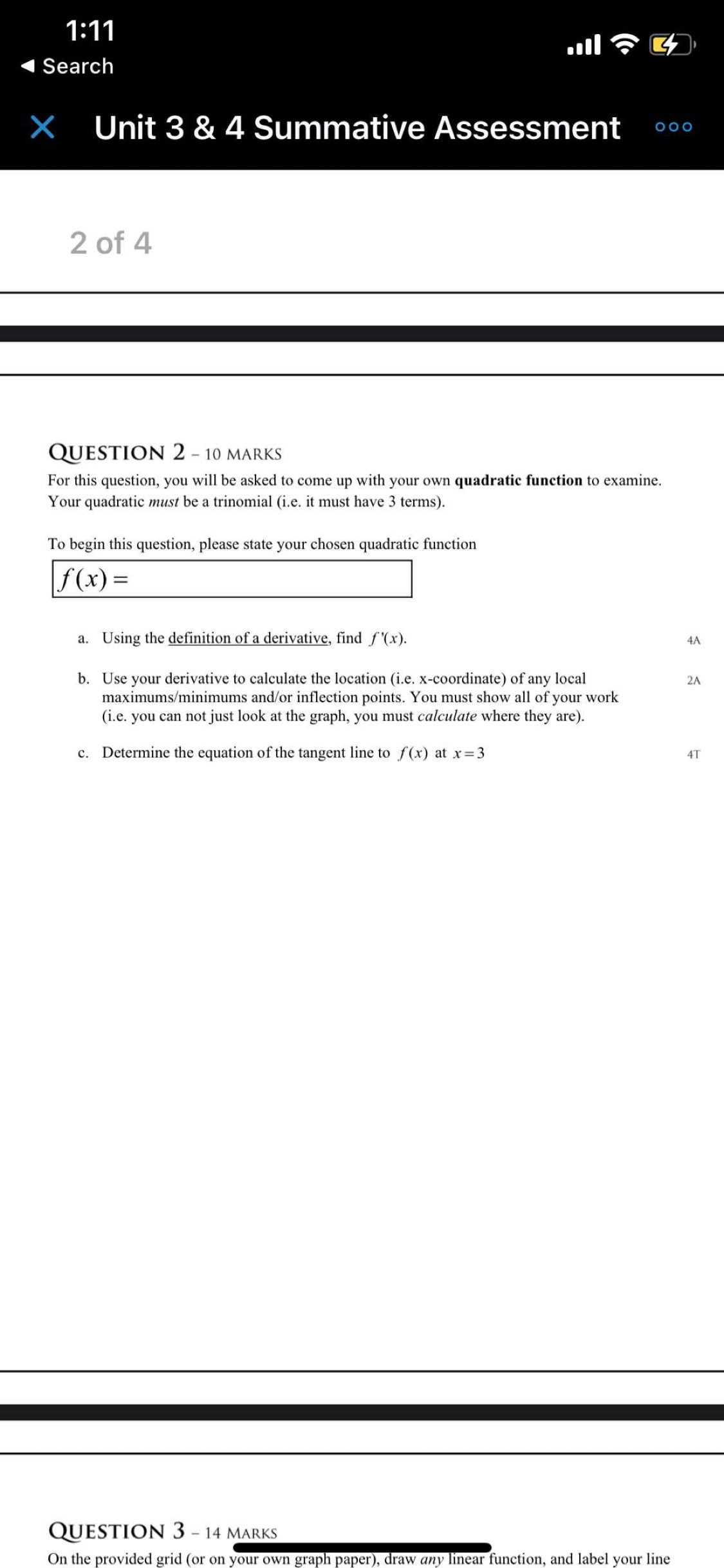  1:11 Search X Unit 3 & 4 Summative Assessment 2 of