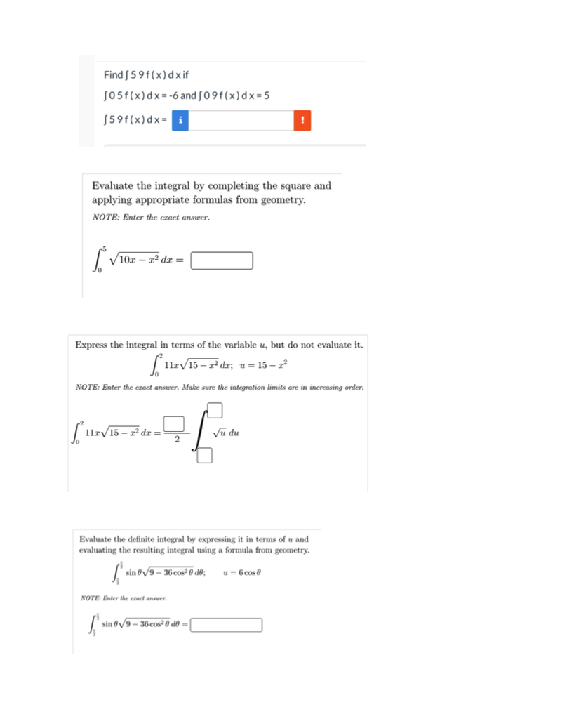 Find [ 5 9 f ( x ) d x if