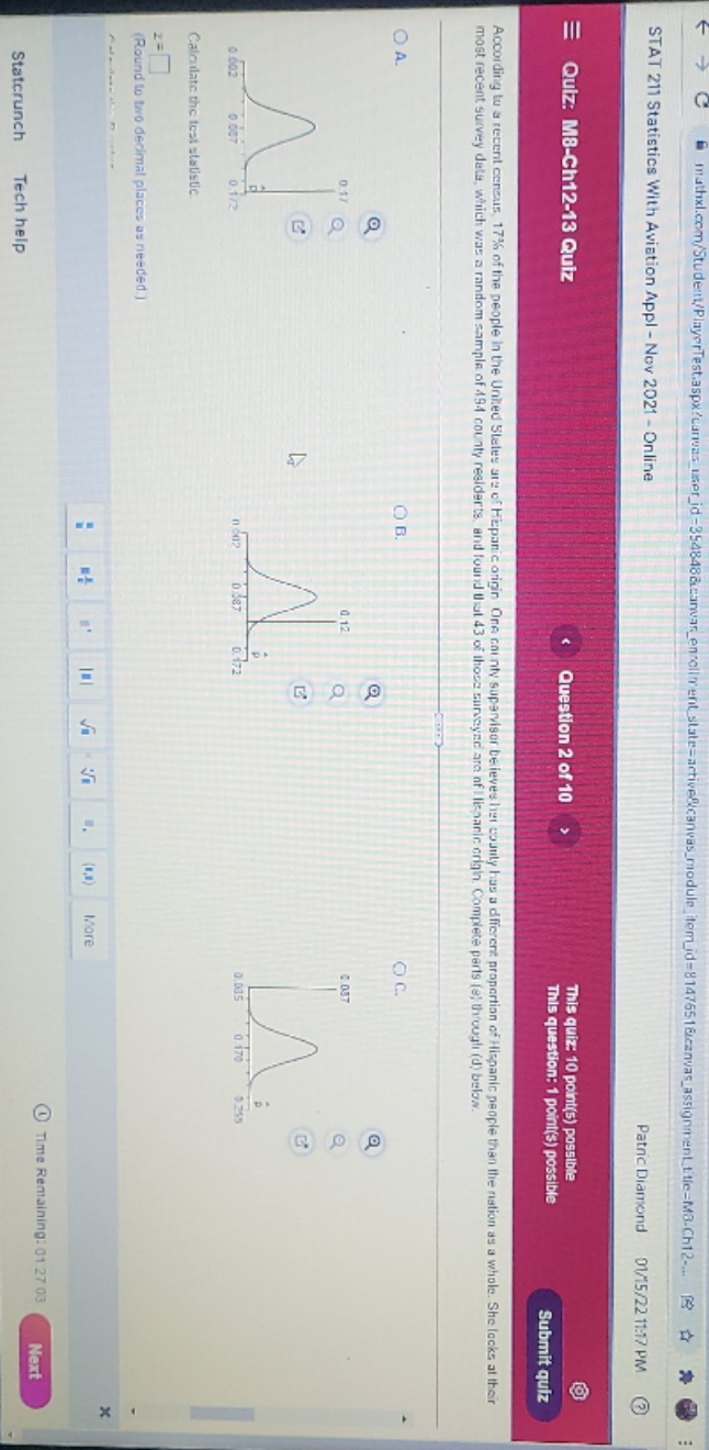 Stat 211 module 8 quiz need to know the z and graph