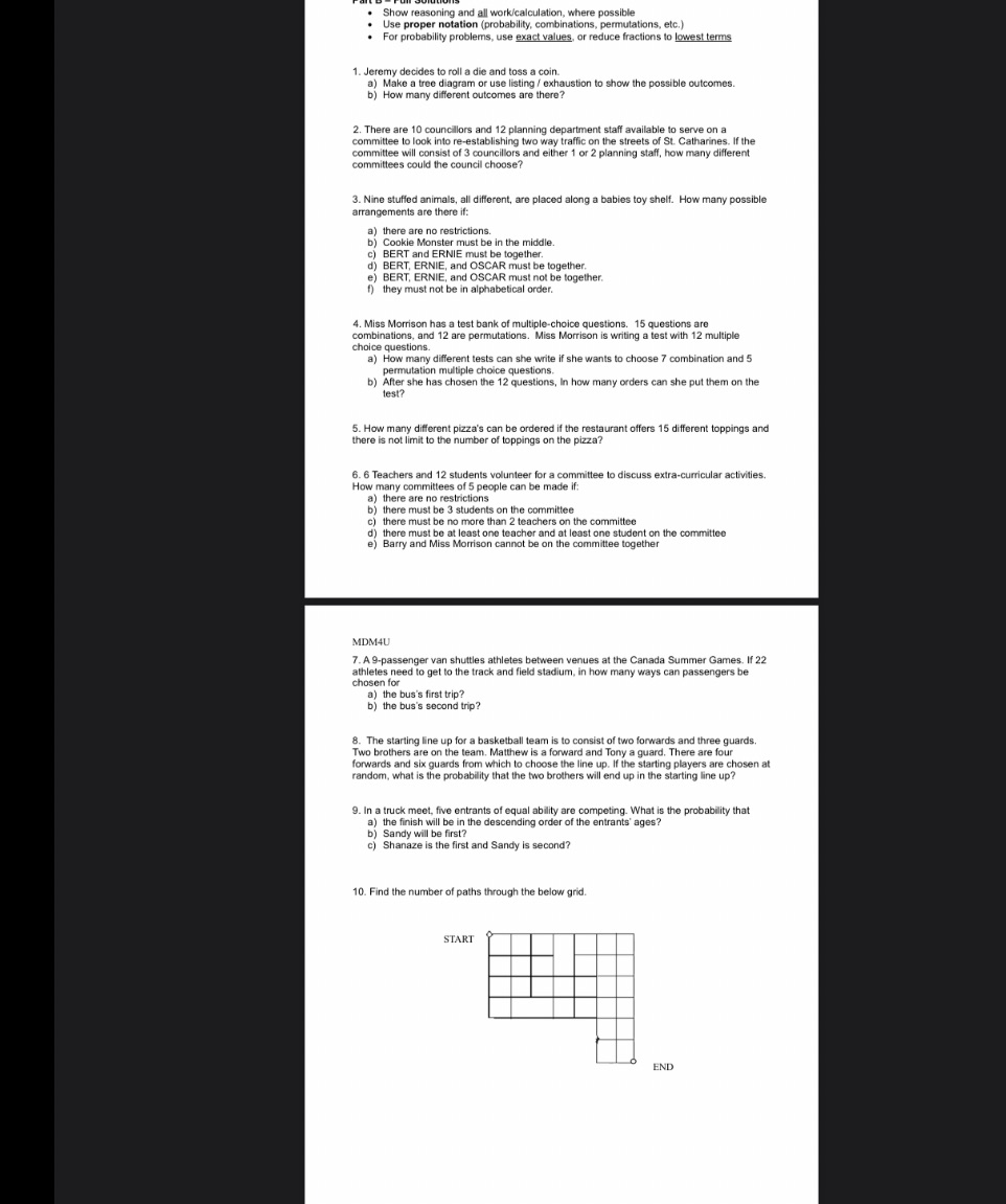 Solve full answers Show reasoning and all work/calculation, where possible Use proper