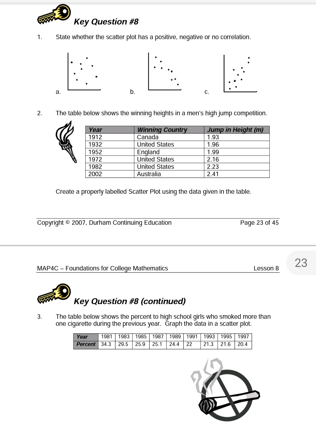  Key Question #8 7. State whether the scatter plot has a