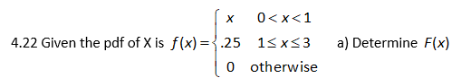 4.22 Given the pdf of X is f(x) .25 O a) Determine