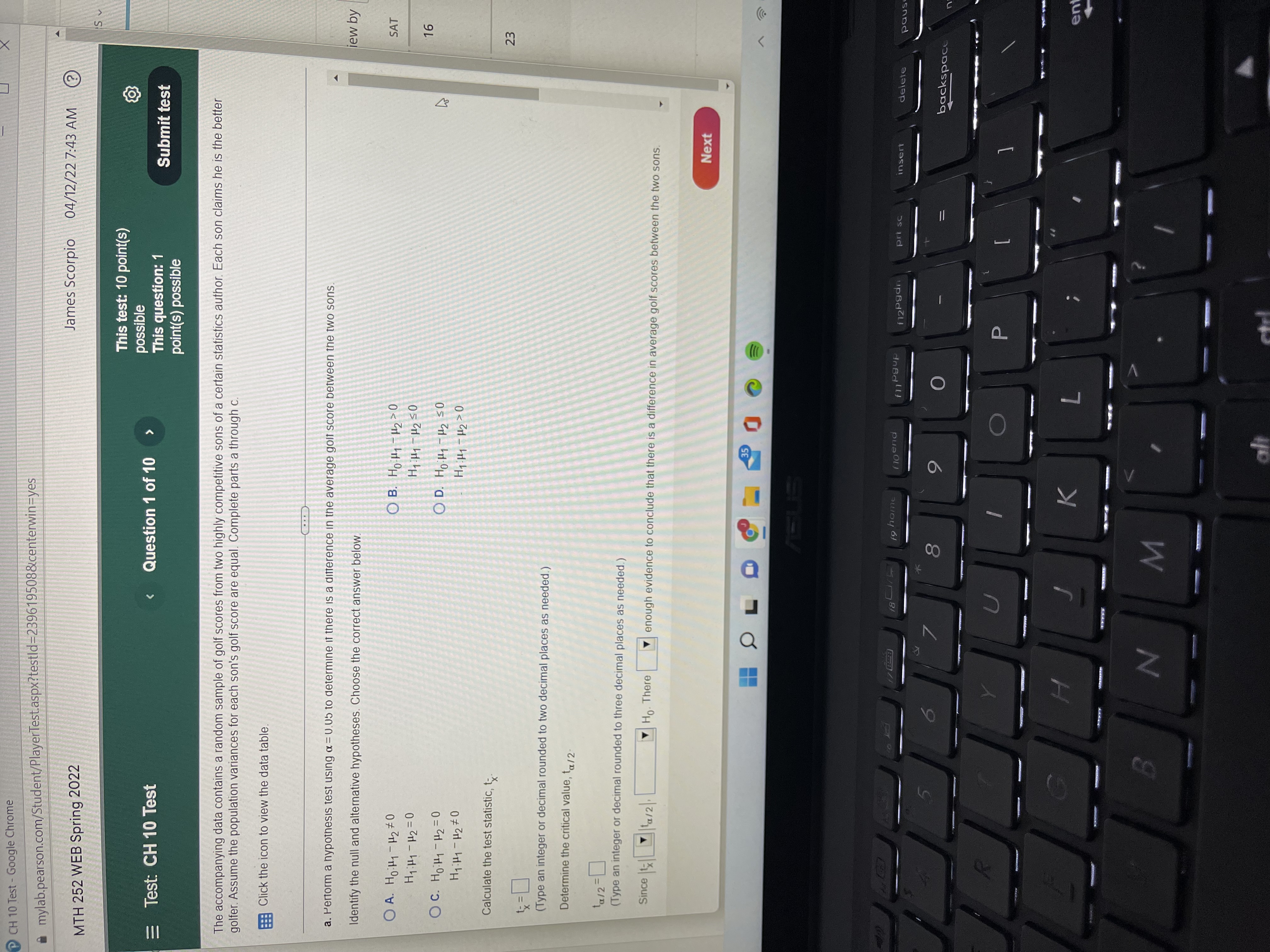  \fMTH 252 WEB Spring 20 This test: 10 point(s) possible E