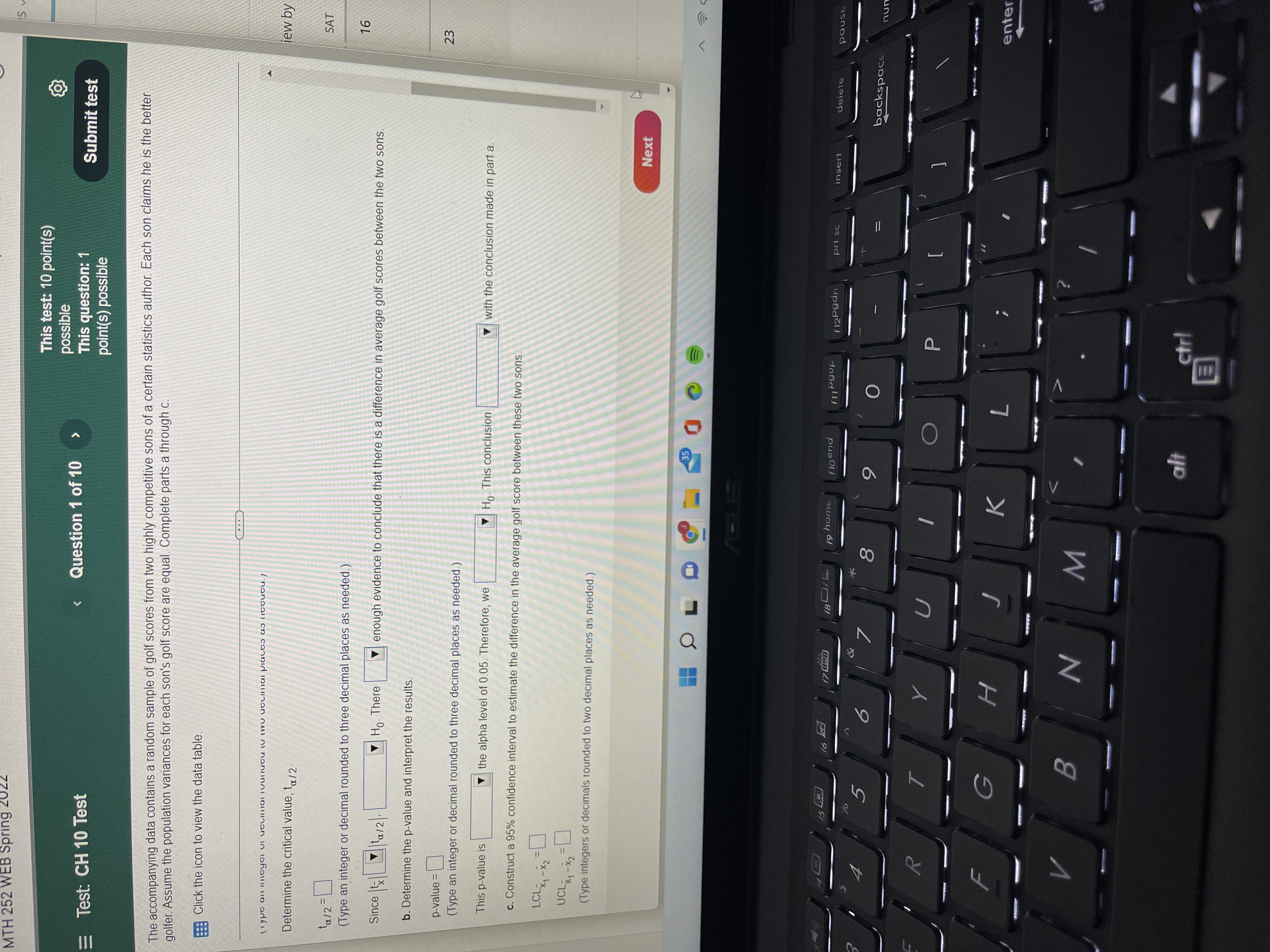 Test: CH 10 Test Question 1 of 10 This question: 1 Submit