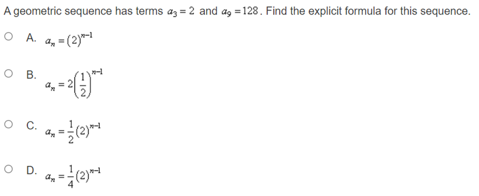 ratio r = -2. O A. -8,192 O B. -512 O C.