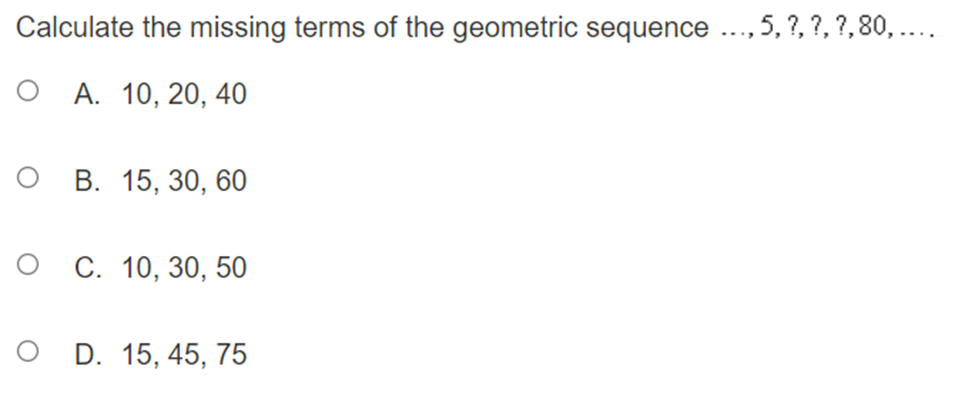 -256 O D. 256A geometric sequence has terms a; = 2 and