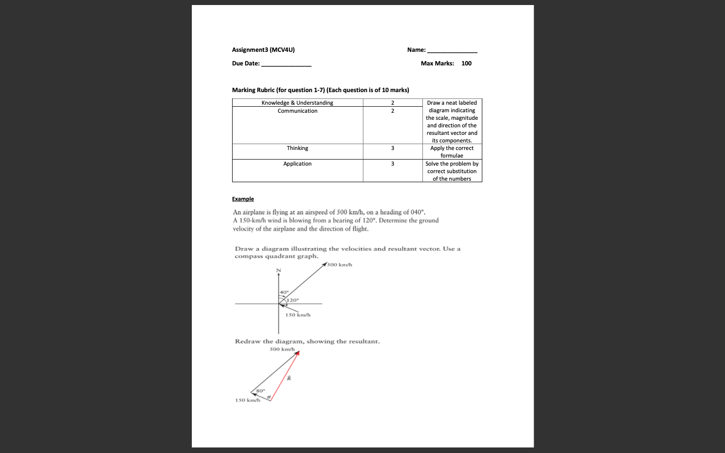  Assignment3 (MCV4U) Name: Due Date: Max Marks: 100 Marking Rubric (for