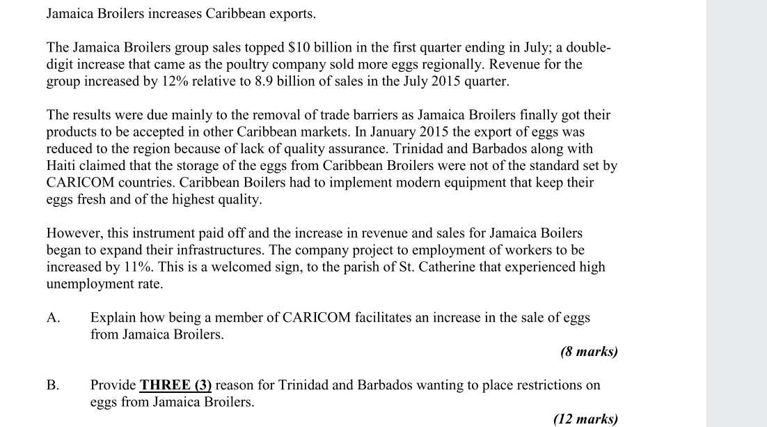Jamaica Broilers increases Caribbean exports. The Jamaica Broilers group sales topped