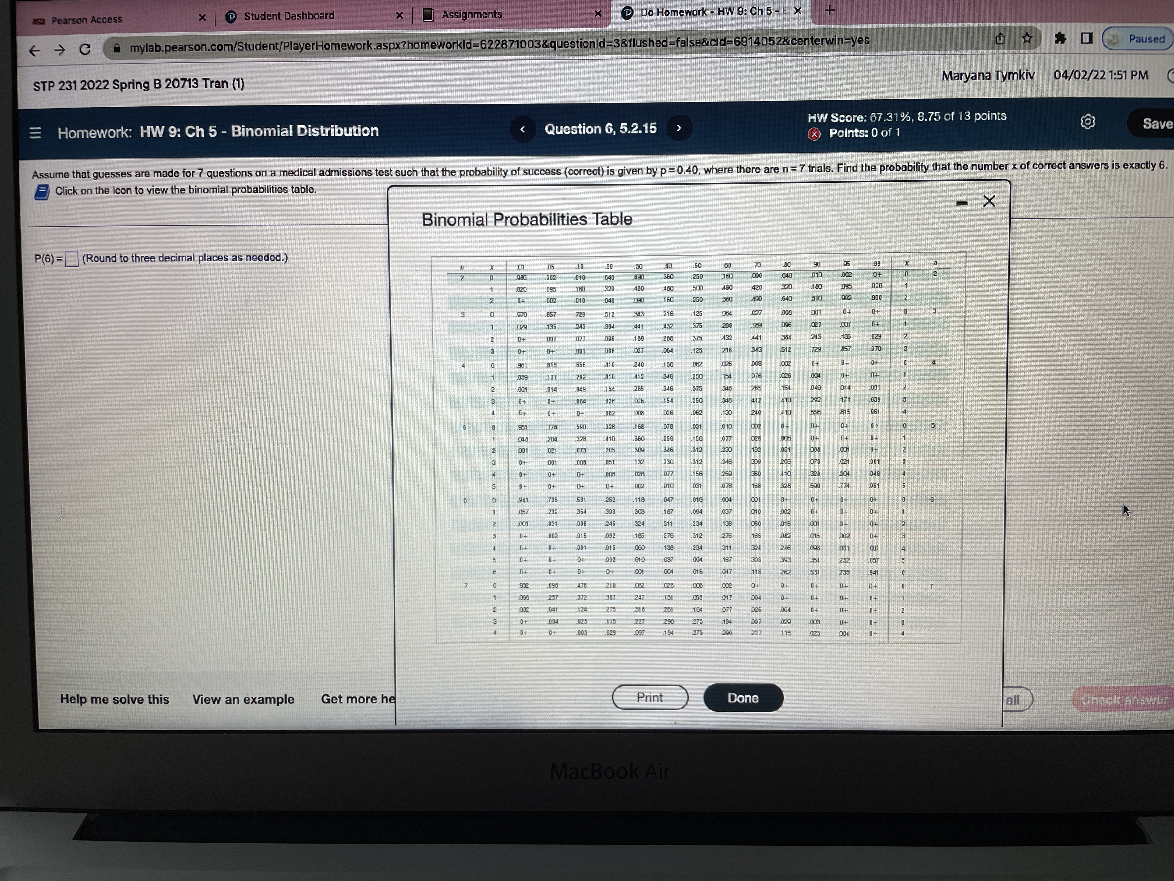 Pearson Access x @ Student Dashboard Assignments @ Do Homework -