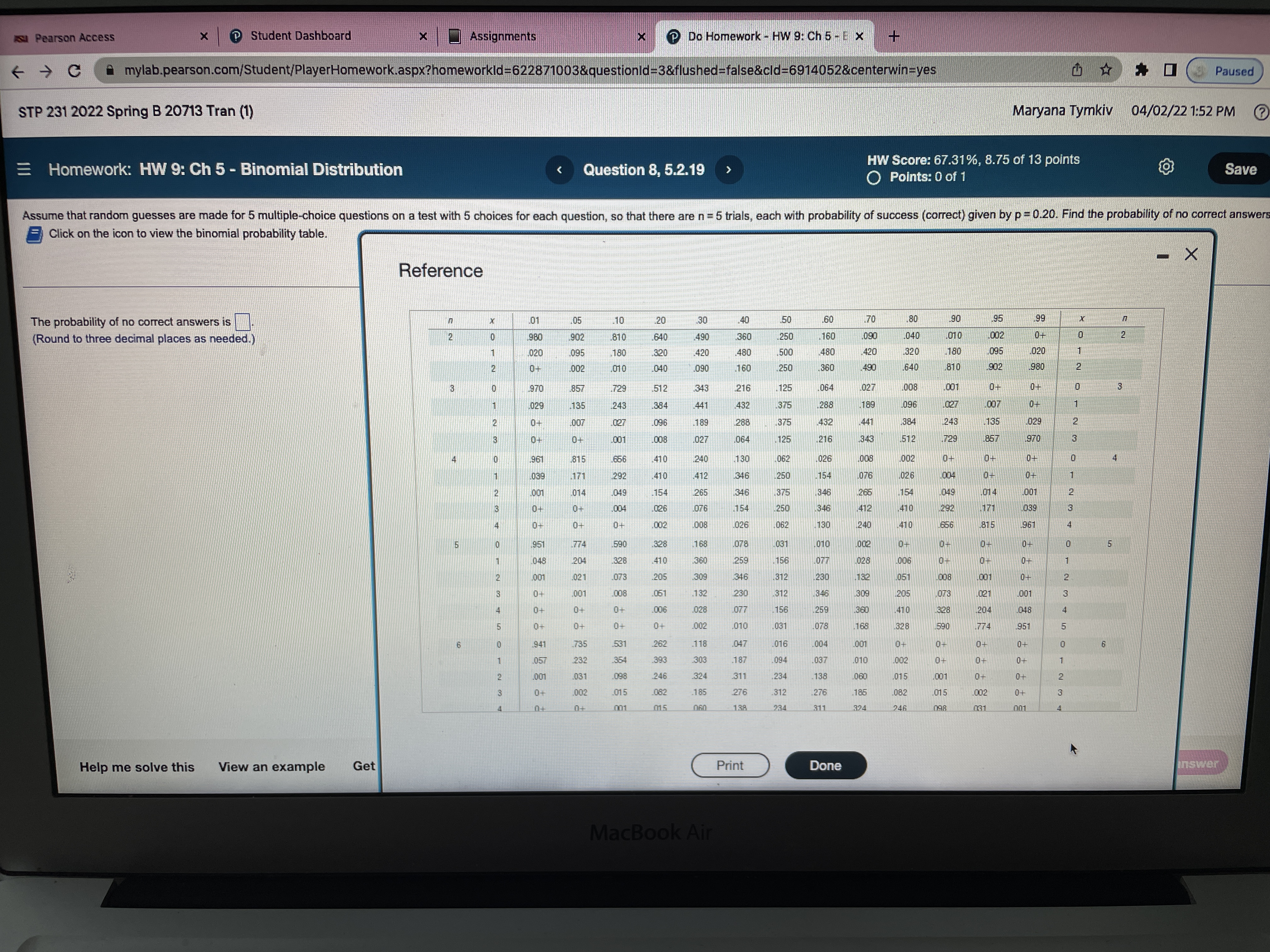 2022 Spring B 20713 Tran (1) Maryana Tymkiv 04/02/22 1:51 PM Homework:
