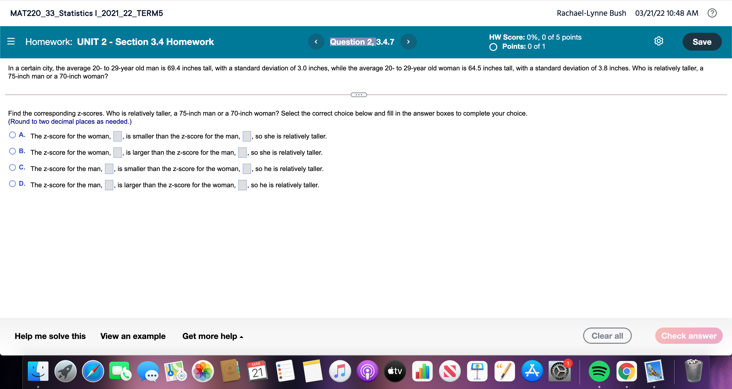 MAT220_33_Statistics |_2021_22_TERM5 E Homework: UNIT 2 - Section 3.4 Homework Question