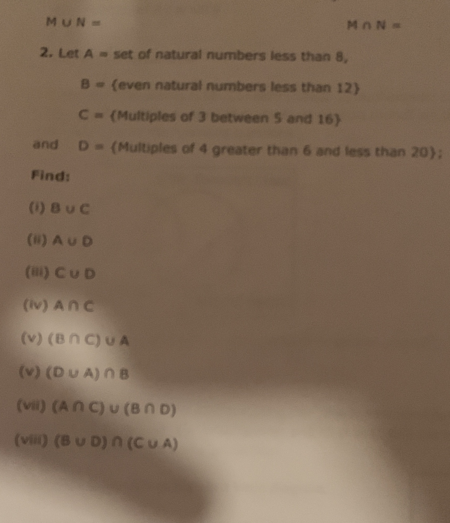 Math 30-2 Set theory MUN- 2. Let A => set of natural