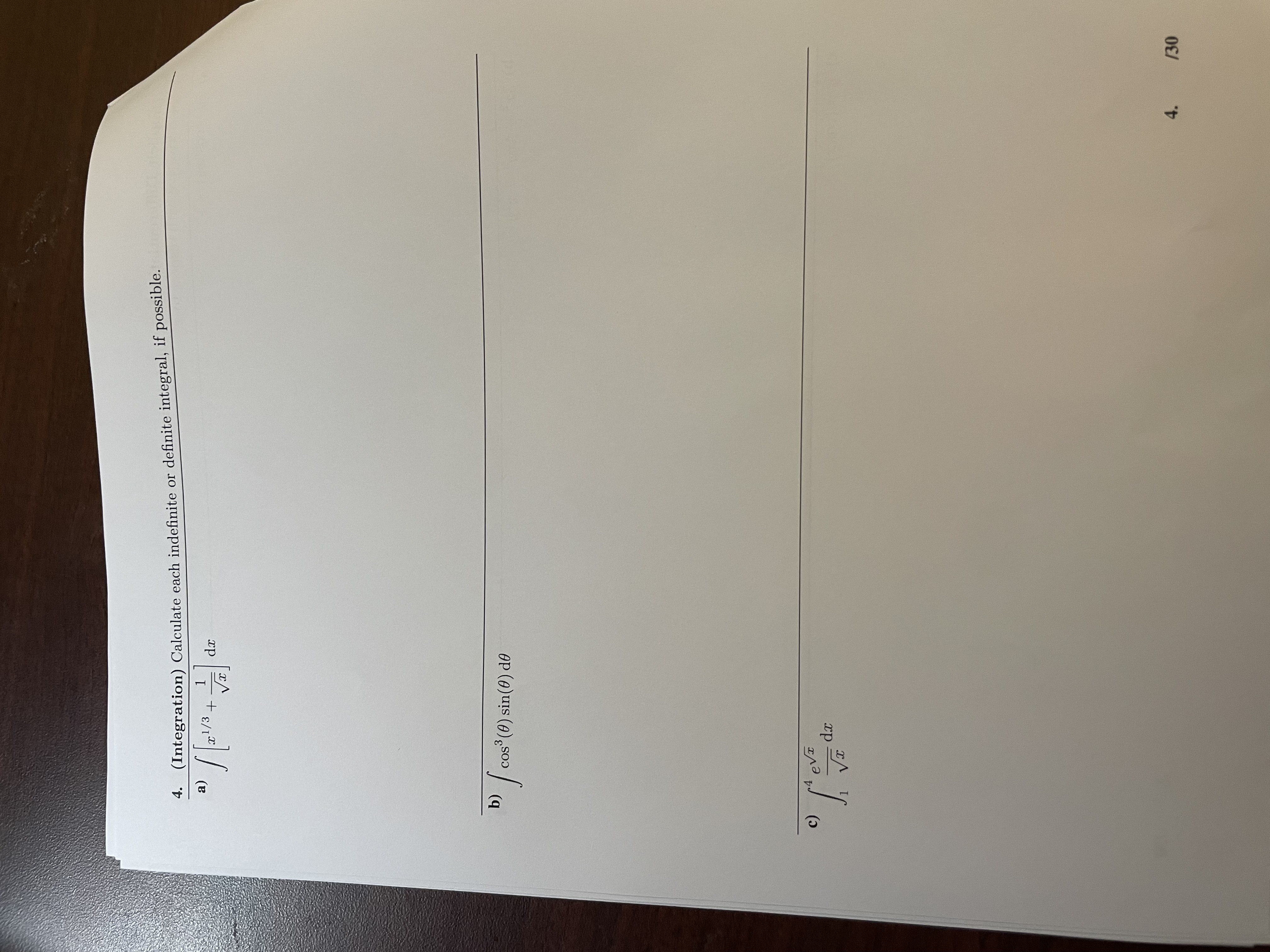  4. (Integration) Calculate each indefinite or definite integral, if possible. 2