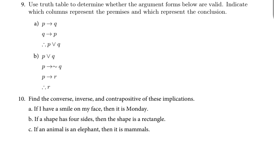 can you help with these problems 9. Use truth table to determine