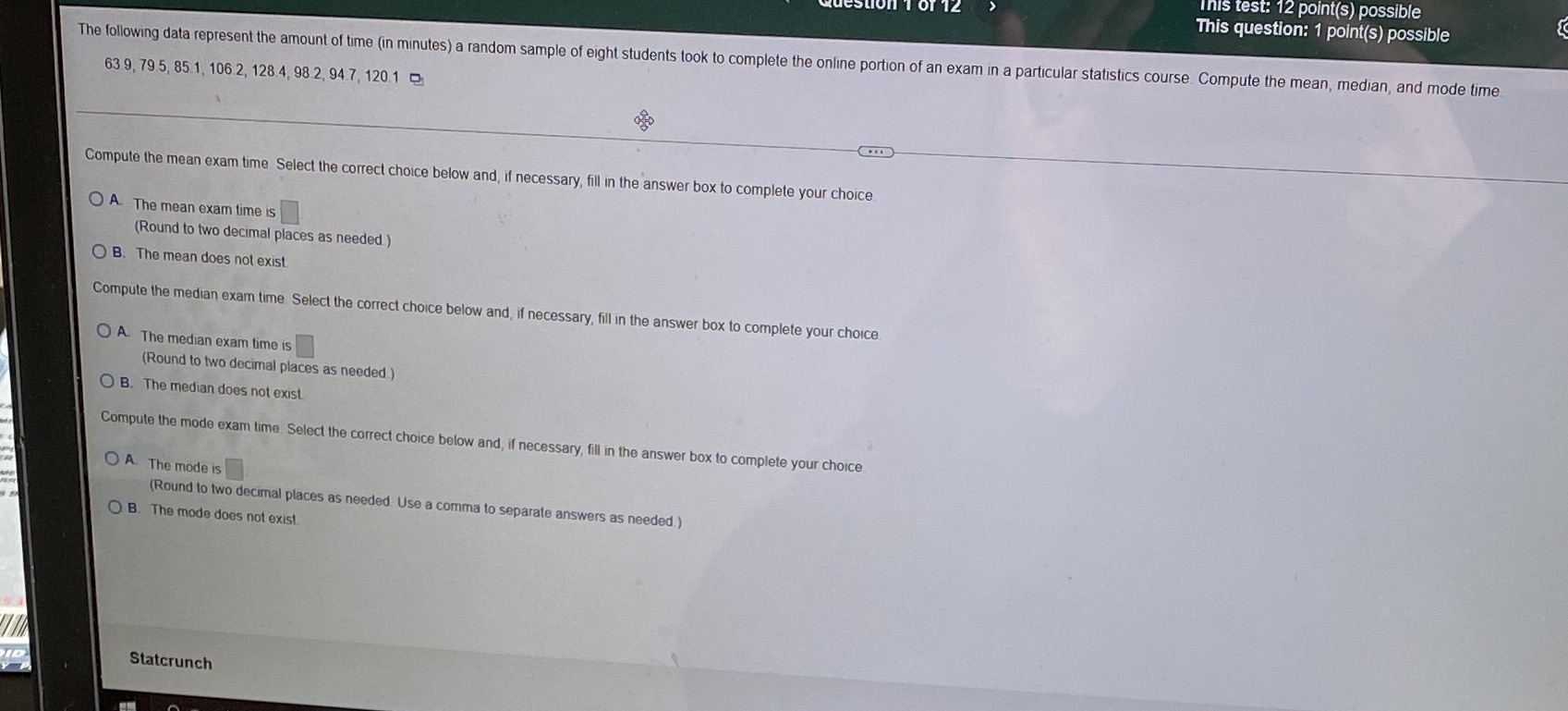  Inhis test: 12 point(s) possible This question: 1 point(s) possible The