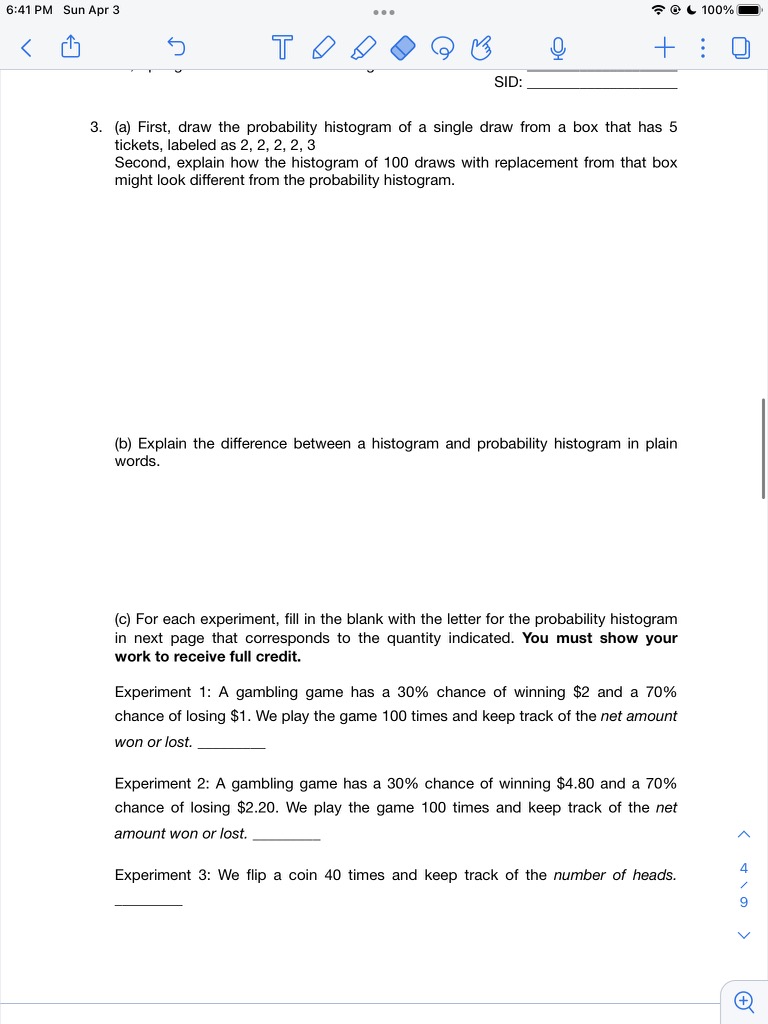 2022 Assignment 4 Name: SID: 2. In a gambling game, I roll