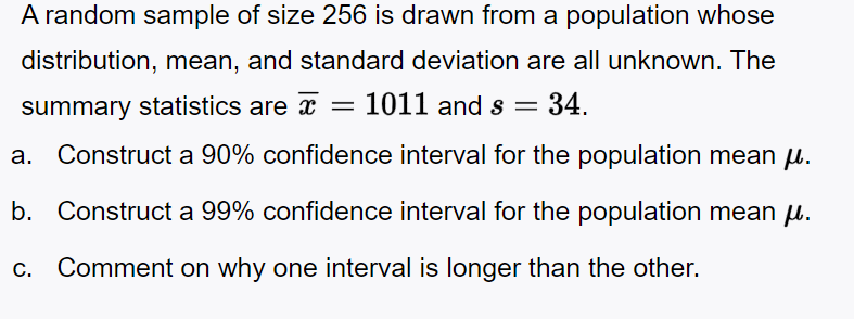  A random sample of size 256 is drawn from a population