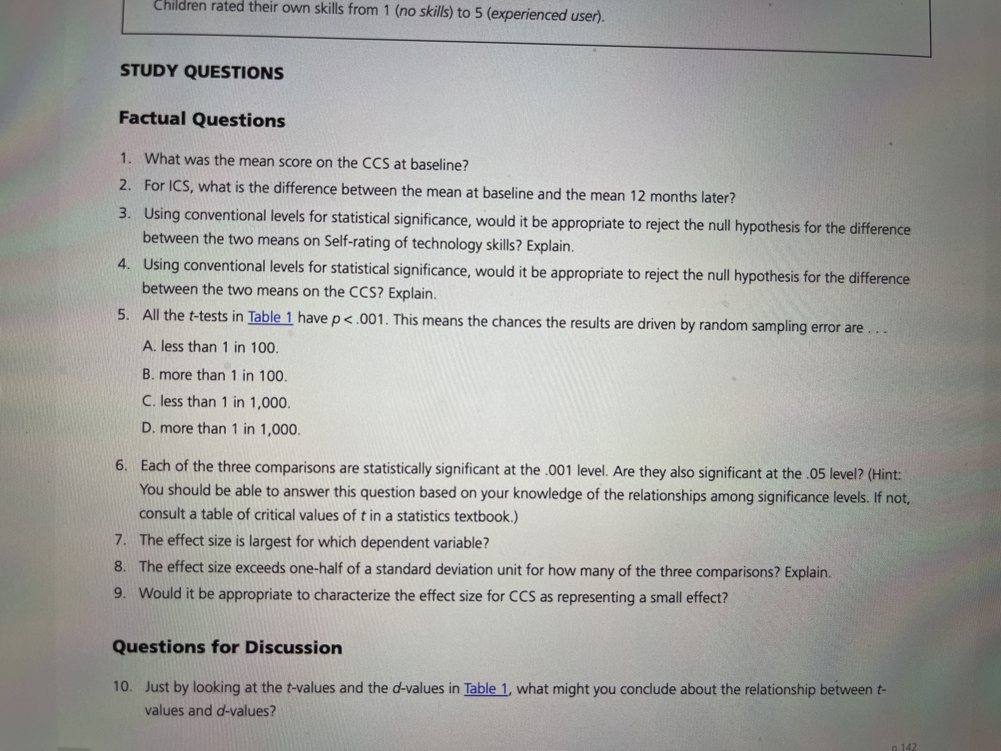 In this example we consider both t-tests and effect sizes together. Recall