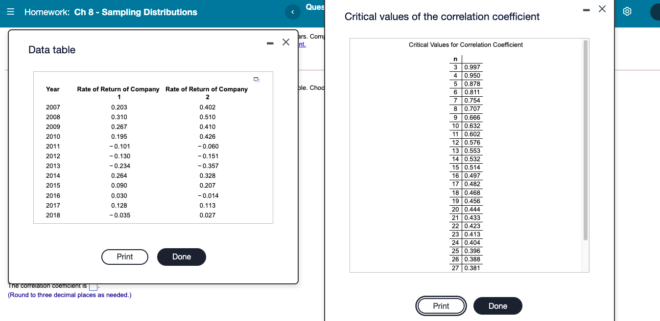  Homework: Ch 8 - Sampling Distributions Ques X Critical values of