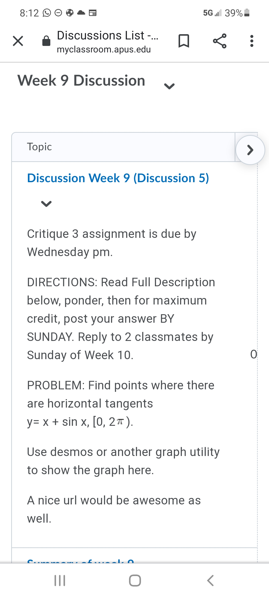  8:12 DOLE 5G .Ill 39% X Discussions List -... . .