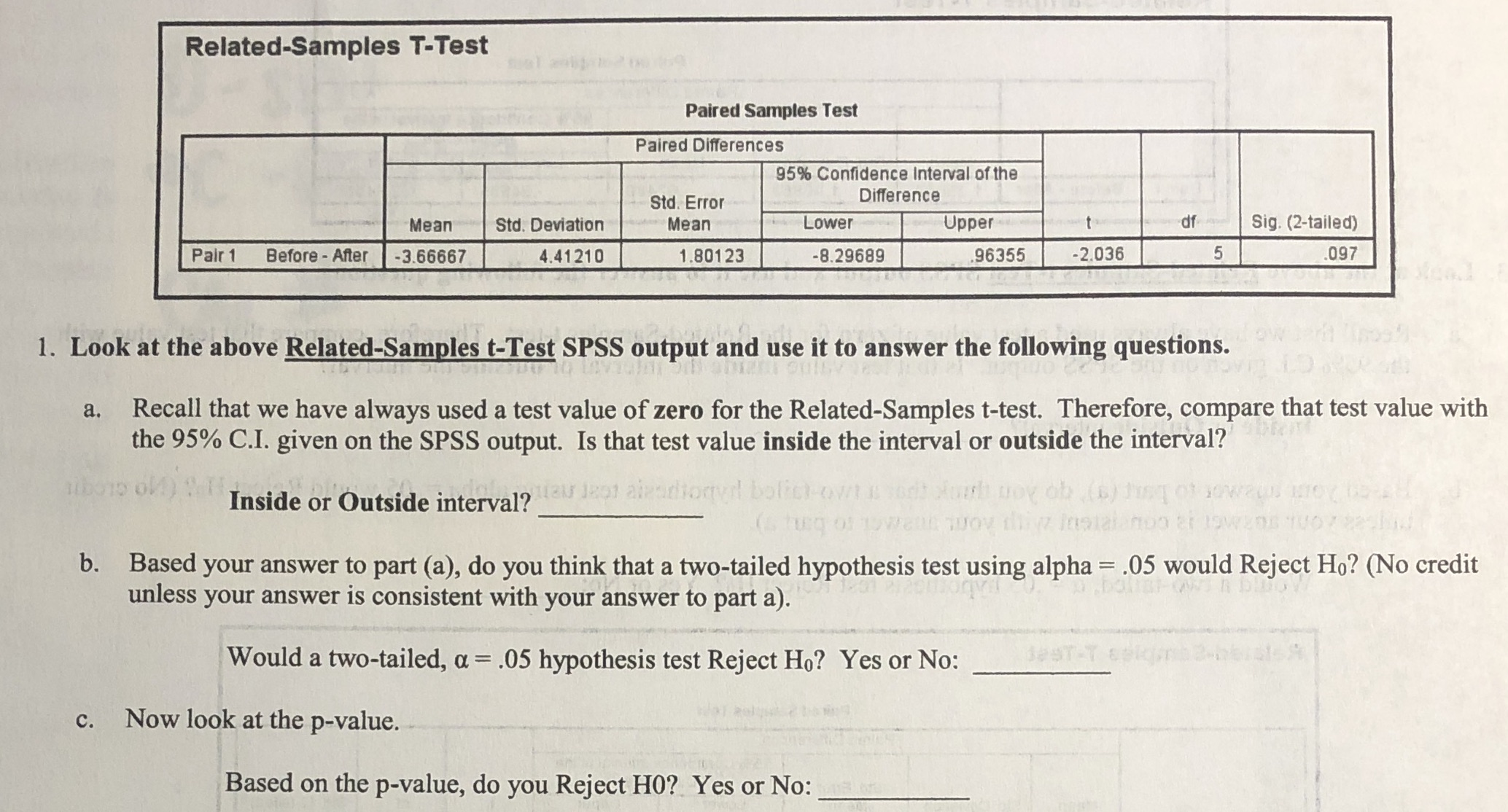 Related-Samples T-Test Paired Samples Test Paired Differences 95% Confidence Interval of