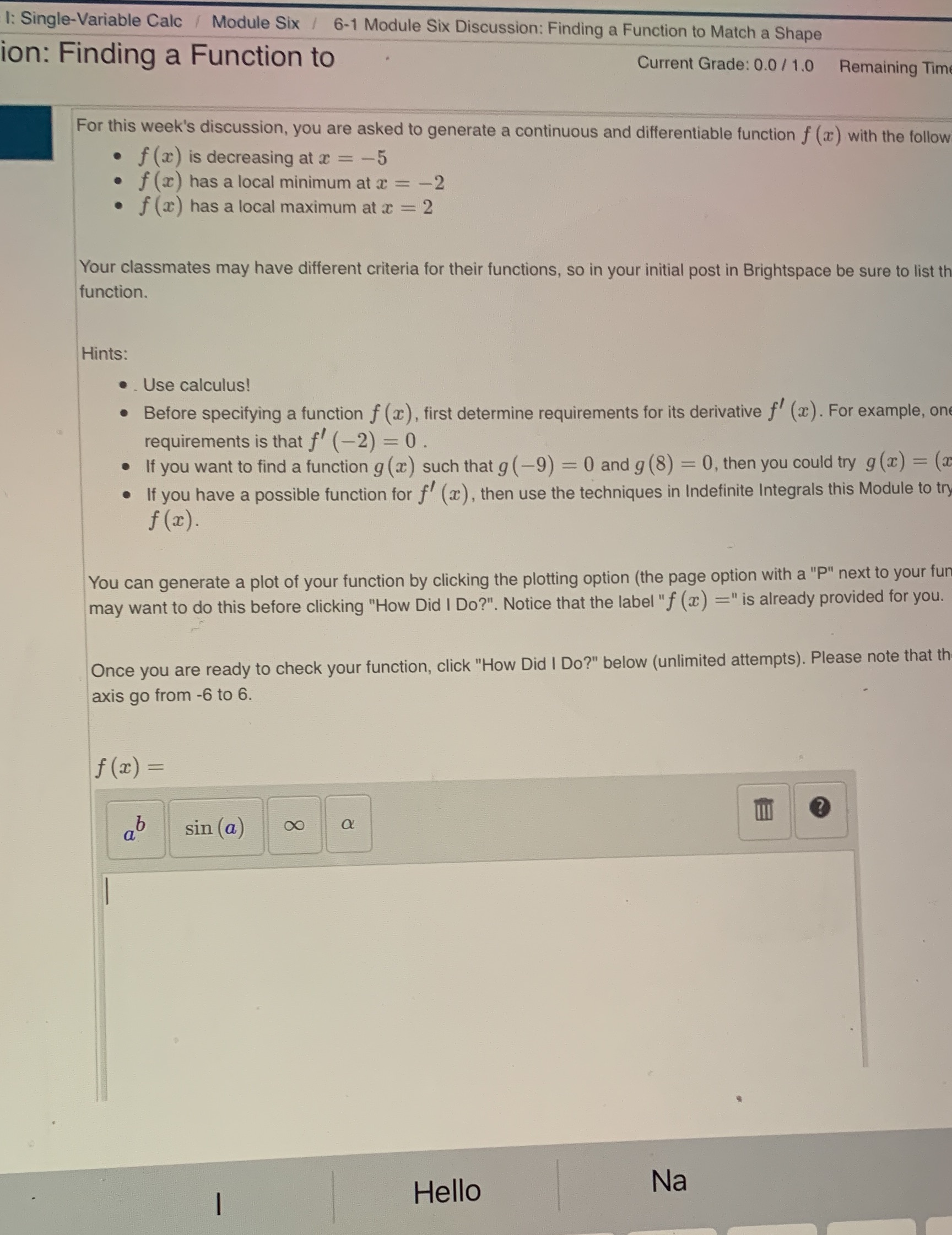  1: Single-Variable Calc / Module Six / 6-1 Module Six Discussion: