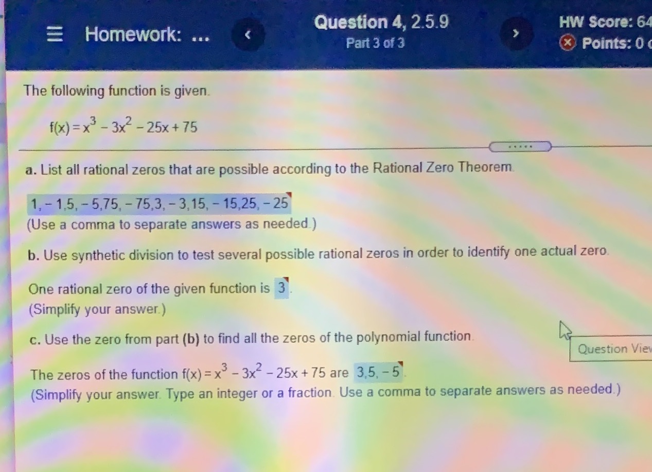 Homework: ... Question 4, 2.5.9 HW Score: 64 Part 3 of
