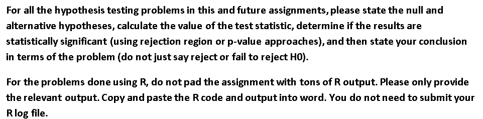  For all the hypothesis testing problems in this and future assignments,