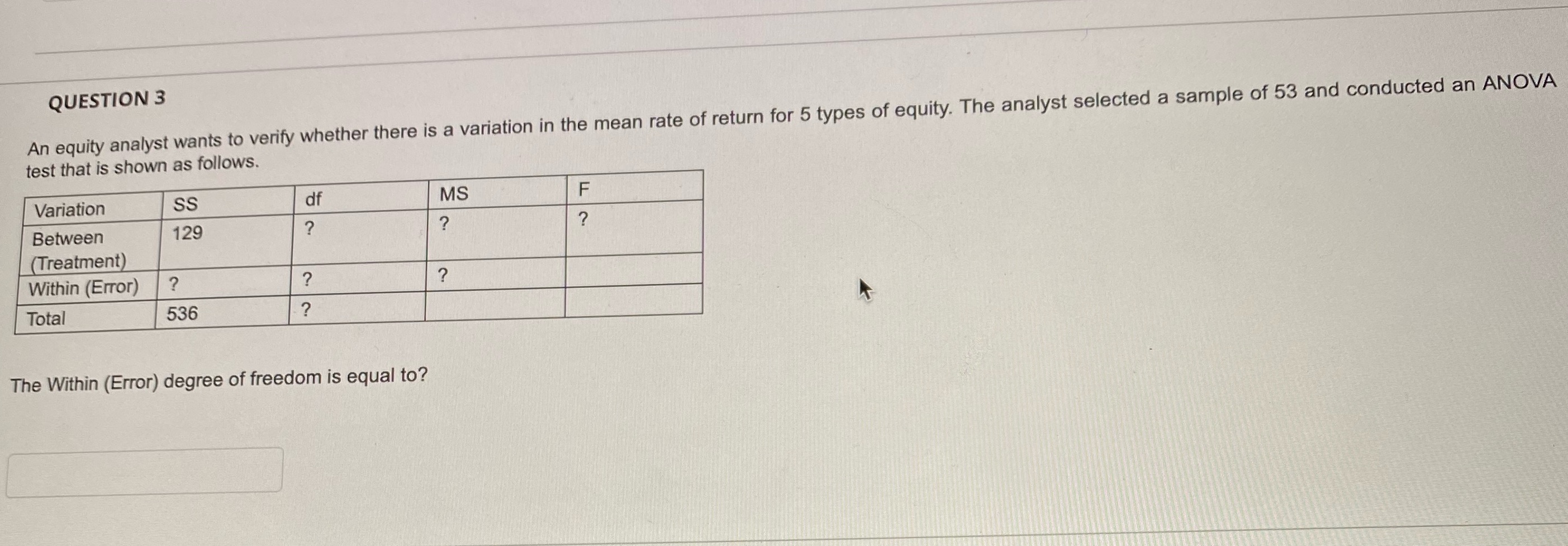 An equity analyst wants to verify whether there is a variation in