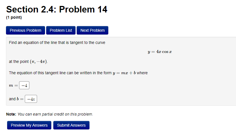 = 5x- - 3 .2 Preview My Answers Submit AnswersSection 2.4: Problem
