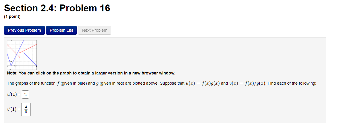 12 (1 point) Previous Problem Problem List Next Problem Differentiate f(x) =