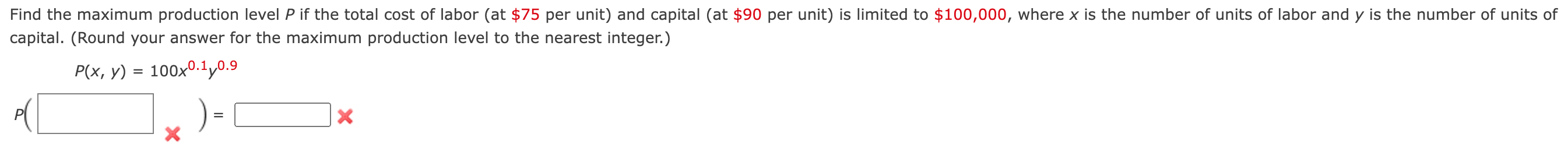  Find the maximum production level P if the total cost of