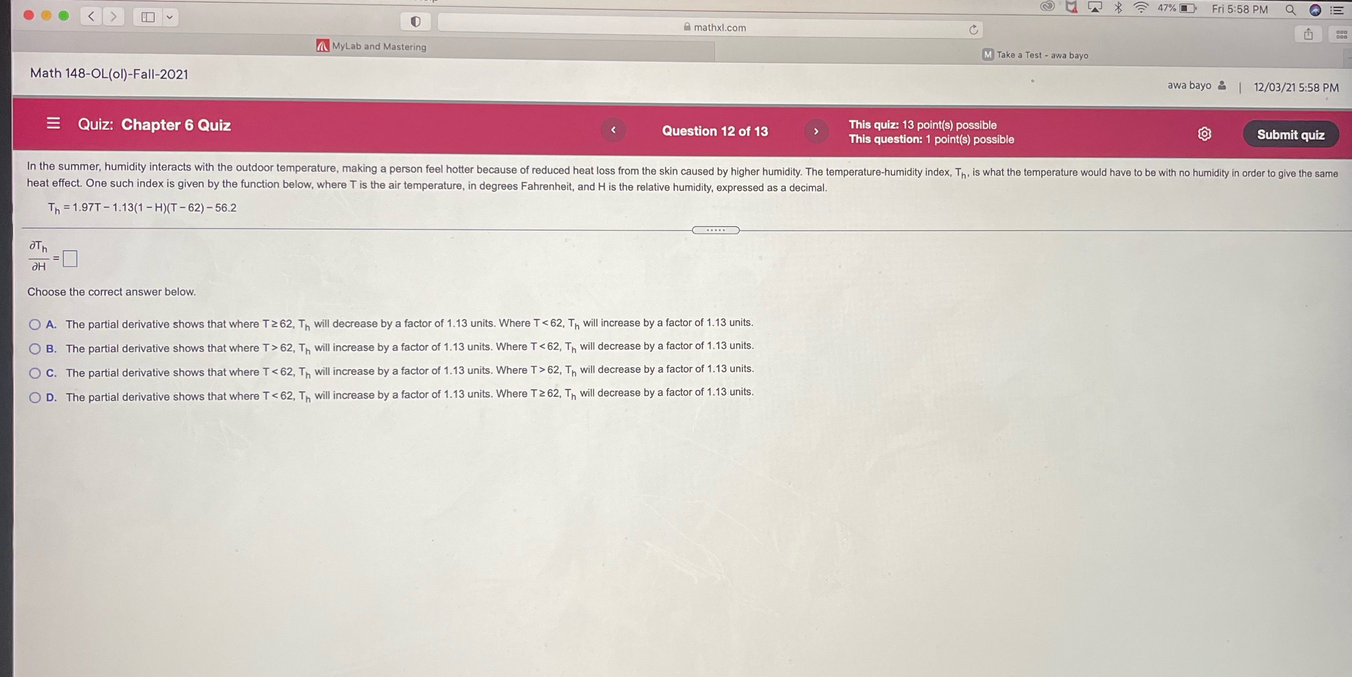 $ 47% Fri 5:58 PM QE . . . D mathxl.com