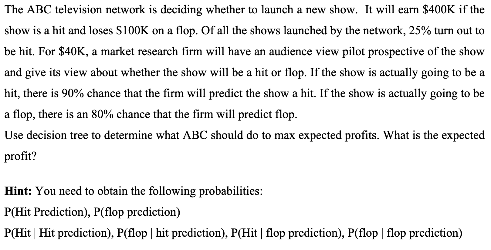 help here The ABC television network is deciding whether to launch a