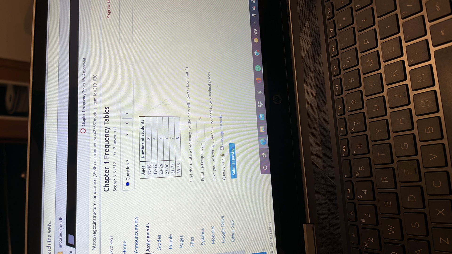 f X Chapter 1 Frequency Tables HW Assignment @ https://egcc.instructure.com/courses/26867/assignments/742768?module_item_jd=2191030 To SP22_FIRST
