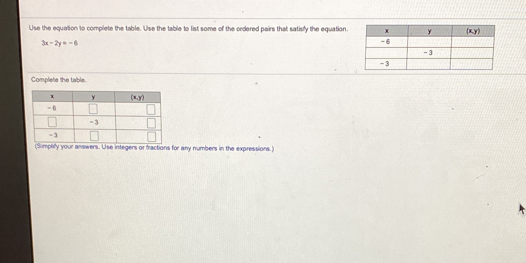 1.3 Use the equation to complete the table. Use the table to