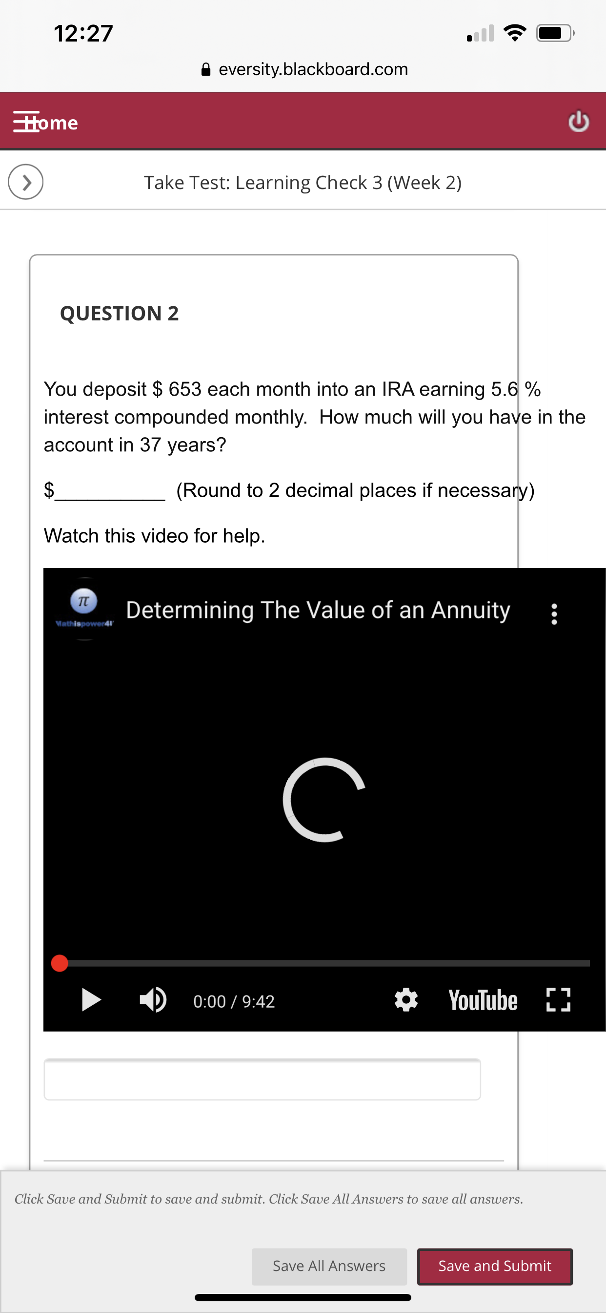 Take Test: Learning Check 3 (Week 2) QUESTION 3 You deposit $